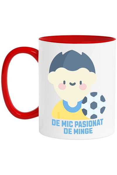StoryGift Romania Boy and ball football mug, little football enthusiast, 330ml, Ceramic with Red Handle, With,STG