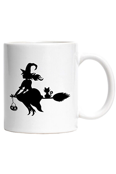 StoryGift Romania Cana cu o vrajitoare si o pisicuta care zboara pe matura cu...