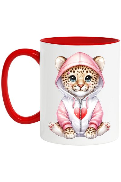 StoryGift Romania Mug with a little tiger in a hoodie, illustration, heart, affection, playful, vest, With ,STG