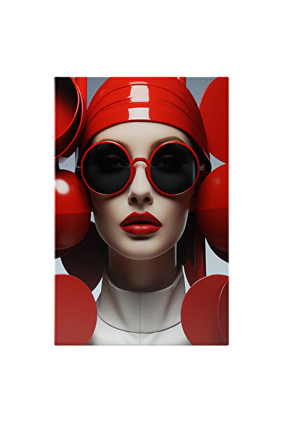 StoryGift Romania Tablou Canvas: Fotografie Cu O Femeie Palida - Fashion Cercuri Alb Rosu Pictura Digitala