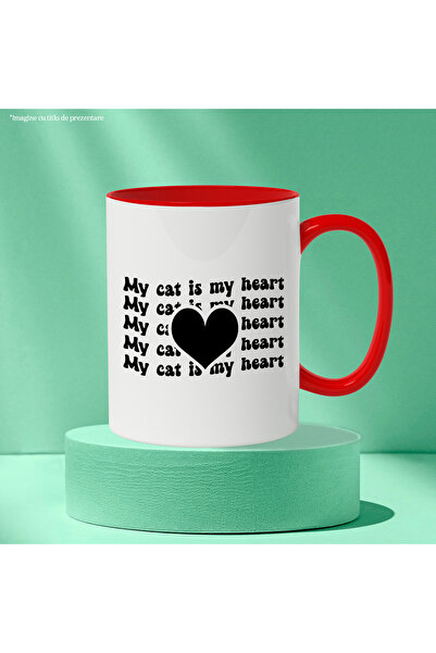 StoryGift Romania Mug with a heart and the text "My cat is my heart" - my cat is my heart c, With ,STG.