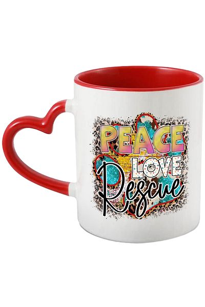 StoryGift Romania Mug with the message "Peace, Love, Rescue", dog, pet, illustration, at, With, STG