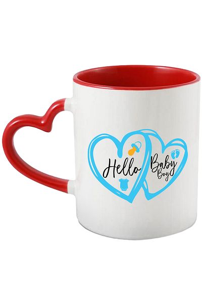 StoryGift Romania Heart mug for a baby boy - message in English "Hello, baby boy" with Mane, Cu,STG