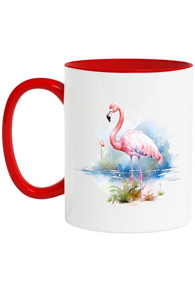 StoryGift Romania Flamingo bird mug | illustration | pink | water | lake | herbs | plants | nat, Cu,STG