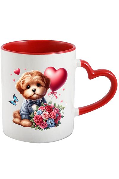 StoryGift Romania Mug with a small puppy | furry | illustration | bouquet of roses | , With ,STG