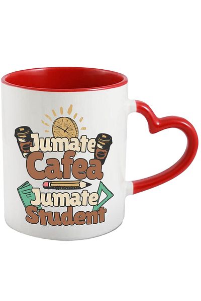 StoryGift Romania Half coffee mug, half student college school, 330ml, Ceramic with Ini Handle, With, STG.
