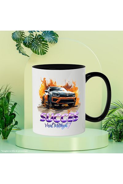 StoryGift Romania Mug With Message Success Motorized Dream, Volkswagen, Car, Multicolor 330 ml, Sky, With