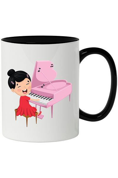 StoryGift Romania Piano Mug, Child, Music, Musical Instrument Notes, Dress, Multicolor 330 ml,, With ,STG