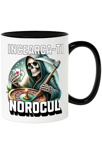 StoryGift Romania Death with a scythe mug, gambling, funny, 330ml, Ceramic with Black Handle, With Handle, STG