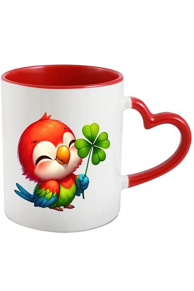 StoryGift Romania Mug with a cheerful parrot | illustration | luck | four-leaf clover | Ireland | , With ,STG