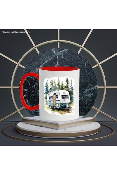 StoryGift Romania Mug With Landscape: Forest, Caravan, Fir Trees, Watercolor, Camping, Multicolor 330 ml, C, Cu,STG