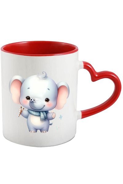 StoryGift Romania Mug with a cheerful elephant | good | curious | blushing | holding 2 brushes in his hand, With ,STG