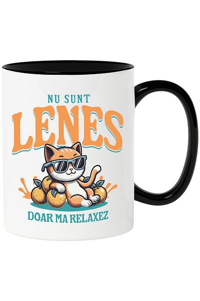 StoryGift Romania Mug with Orange Cat With Sunglasses text I'm Not Lazy Just Relax, With ,STG