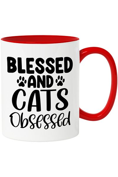 StoryGift Romania Mug for those obsessed with cats and blessed - feline paws with Red Handle, With, STG