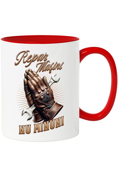 StoryGift Romania Mechanic Hands Mug Text Repair cars, not miracles, 330ml, Ceramic with Red Handle, With Handle, STG