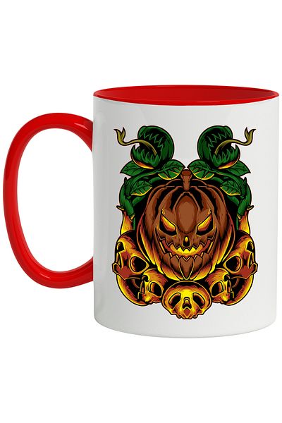 StoryGift Romania Halloween Mug: Pumpkins, Skulls, Leaves, Thorns, Fire, Multicolor 330 ml, Ceram, With ,STG