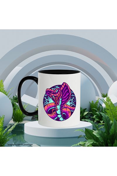 StoryGift Romania Mug With Cobra, Snake, Abstract Illustration, Flames, Fangs, Multicolor 330 ml, C, Cu,STG