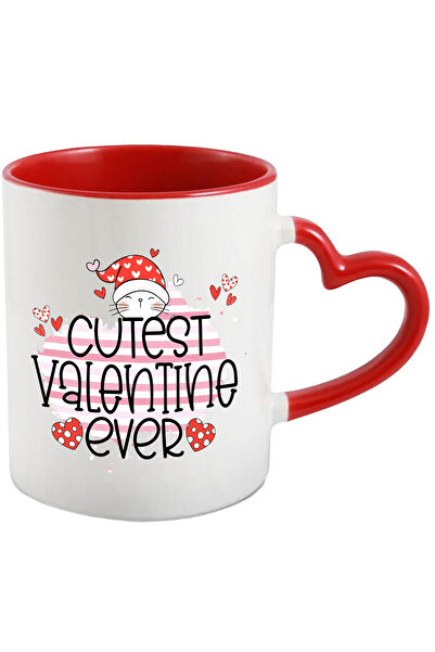 StoryGift Romania Cana cu o pisicuta cu mesajul "Cutest Valentine ever", dragut, caciula cu inimio, Cu ,STG