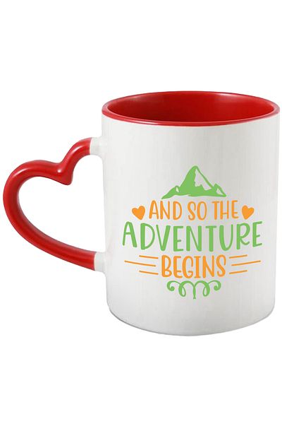 StoryGift Romania Mug with mountain and hearts with the message "And so the adventure begins" - and so on, with STG