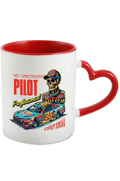 StoryGift Romania Professional racing car pilot mug, skeleton, 330ml, Ceramic with Heart Handle, With, STG