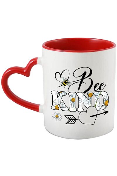 StoryGift Romania Mug with the message "Bee kind", illustration, motivational, be kind, heart, flowers, white, With ,STG