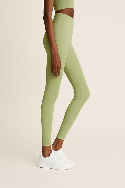 HNX High Waist Recovery Ribbed Ribbed Sports Women's Leggings |   Pistachio Green