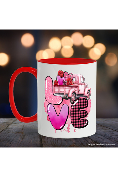 StoryGift Romania Mug with a car loaded with roses and hearts with the message "Love", Valenti, With,STG