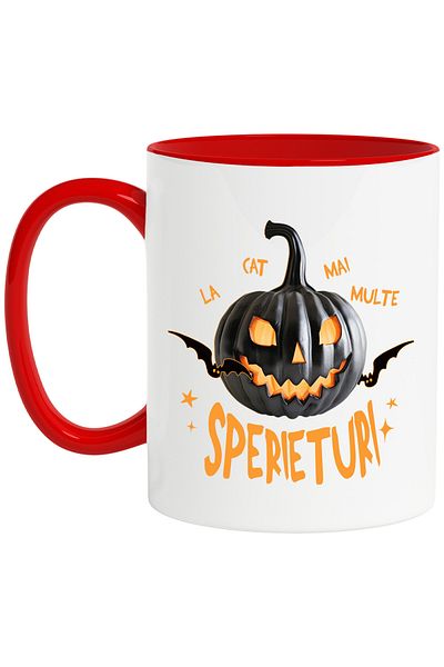 StoryGift Romania H4ALLowen Pumpkin Scares Mug, 330ml, Ceramic with Red Handle, With ,STG
