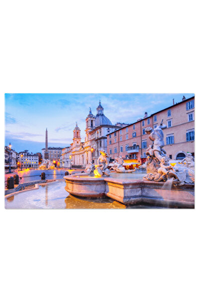 StoryGift Romania Tablou Canvas Vedere A Piazza Navona Si A Fantanii Inainte De Rasarit, Europa, Istoric, Piata,