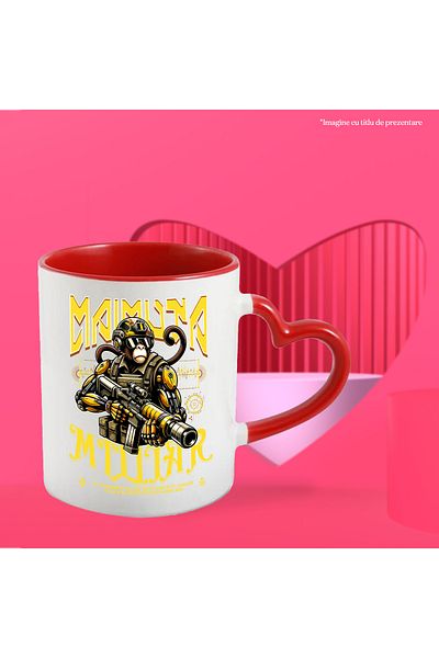 StoryGift Romania Military Monkey Mug, Army, Weapon, Soldier, 330ml, Ceramic with Red Heart Handle, With,STG.