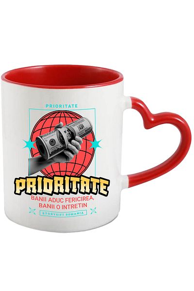 StoryGift Romania Mug with 100 Dollar Bill Text Priority Money Brings Happiness, Money Maintains It, With ,STG