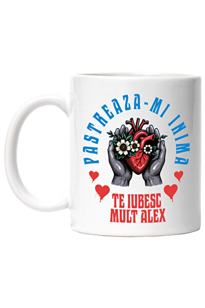 StoryGift Romania Cana cu Inima Cu Flori Albe in Maini Umane Text Pastreaza-t...