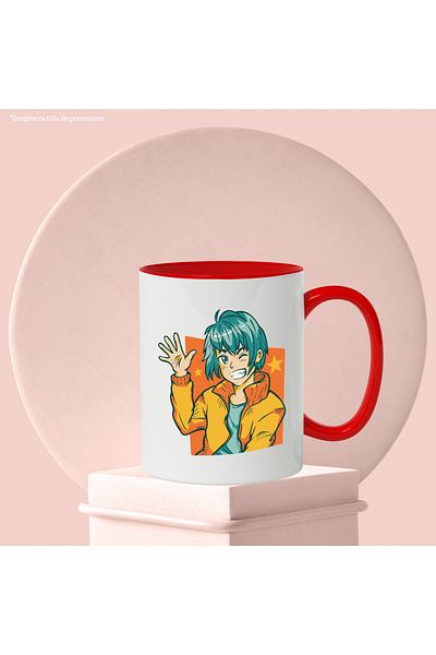 StoryGift Romania Mug With Boy, Jacket, Stars, Retro, Anime, Asian, Multicolor 330 ml, Ceramic, With