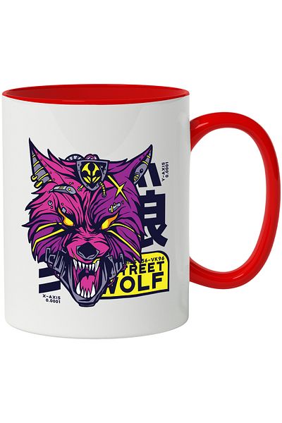 StoryGift Romania Mug With Message Street Wolf, Wolf, Robot, Mecha, Sci Fi, Fangs, Multicolor 330 ml, , With ,STG