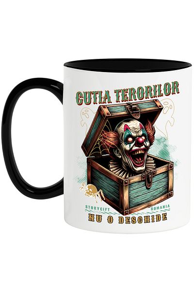 StoryGift Romania H4ALLowen Clown Box of Terror Mug, 330ml, Ceramic with Black Handle, With Black Handle, STG