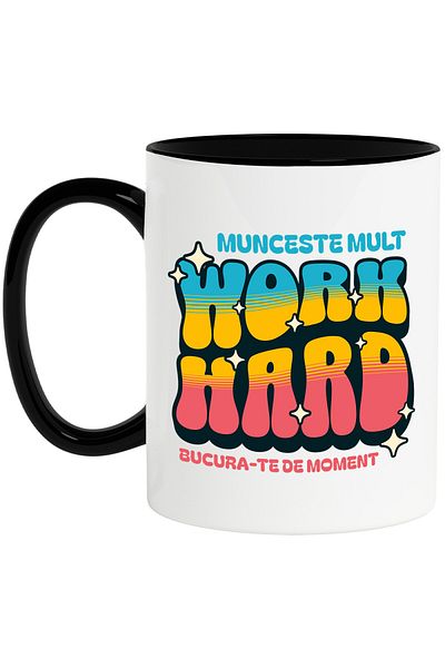 StoryGift Romania Mug with Colorful Message Multicolor Shining Stars Motivational Work Hard, With, STG