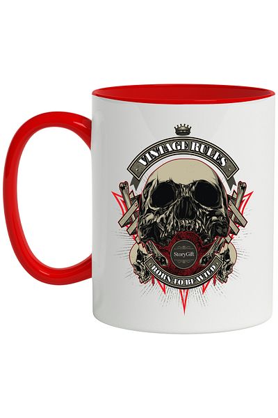StoryGift Romania Vintage Rules Born To Be Wild Mug With English Message, Skull, Multicolor 330 m, With ,STG