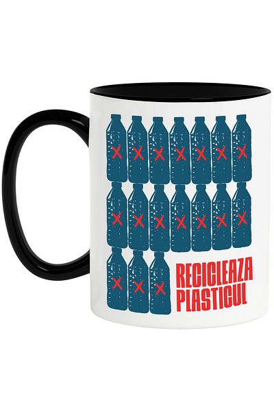 StoryGift Romania Mug recycles plastic bottles recycling pollution, 330ml, Ceramic with Black Handle, With, STG.