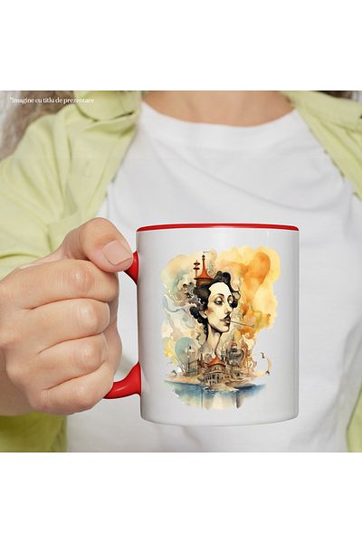StoryGift Romania Mug With Man, Illustration, Ocean, City, Building, Abstract, Multicolor 330 ml, C, With ,STG