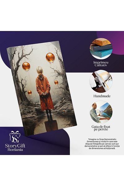 StoryGift Romania Tablou Canvas: Pictura Cu O Fetita Blonda - Abstract Globuri Pictura Digitala