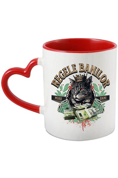StoryGift Romania Money King Mug - Cat with Stack of Romanian Money, 330ml, Ceramic with Handles, With ,STG.