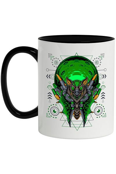 StoryGift Romania Bat Mug, Mecha, Robot, Cyberpunk, SF, Wings, Geometric, Multicolor 330 ml, With ,STG
