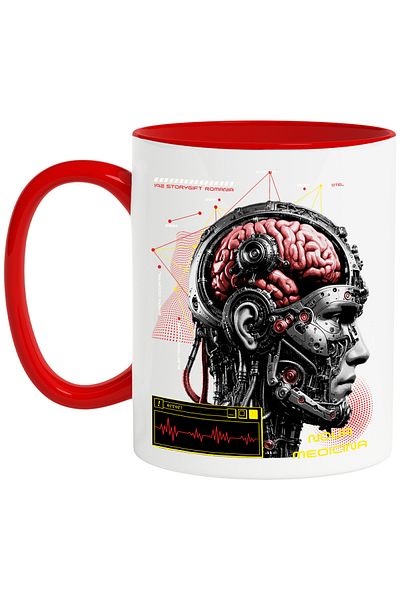StoryGift Romania Human skull mug with iron modern medicine, 330ml, Ceramic with Red Handle, With Red Handle, STG.