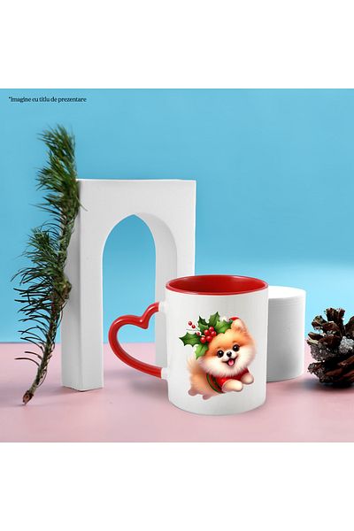 StoryGift Romania Mug with a cheerful puppy | hat | Christmas | mistletoe | playing | holiday together, With ,STG
