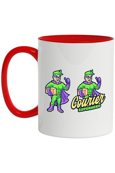 StoryGift Romania Mug With Message In English Courier Superhero, Delivery Man, Hero, Cape, Multicolor 330, With ,STG