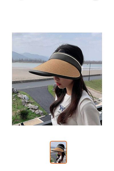 S&D ÇARŞİ Women's Sunscreen Straw Visor Hat - Back Adjustable