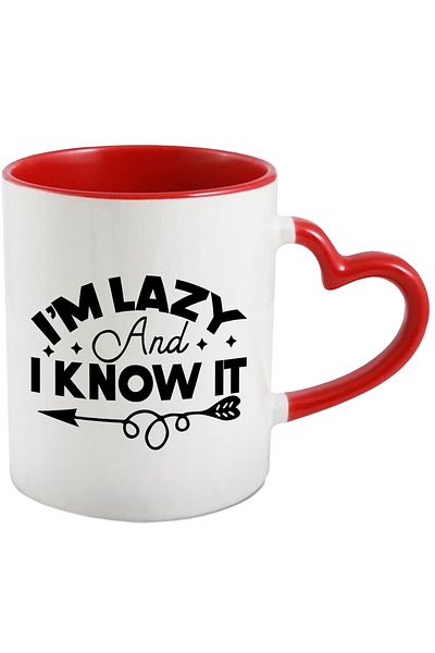 StoryGift Romania Mug with the message "I'm lazy and I know it" - I'm lazy and I know it with Heart Handle, With ,STG.