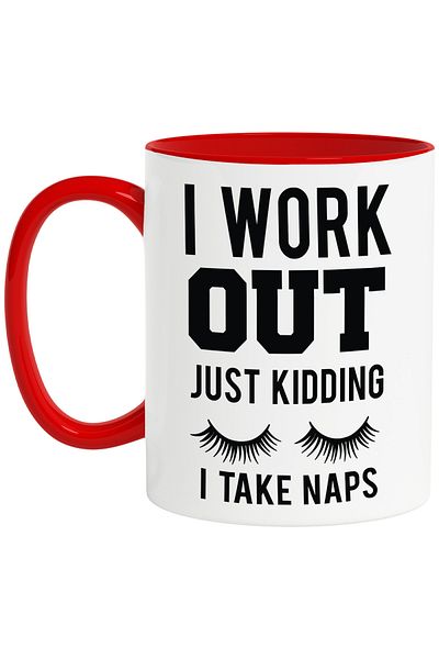 StoryGift Romania Sleepy mug with the message in English "I work out. Just kidding, I take na, Cu ,STG