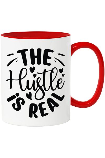 StoryGift Romania Mug with hearts and the text "The hustle is real" - work is real objectives with Ma, Cu, STG