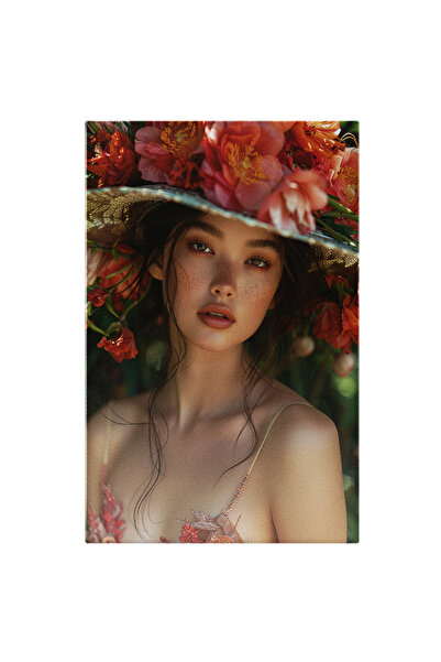 StoryGift Romania Tablou Canvas Pălărie Cu Flori Mari Și Roz Pe Capul Unei Fete Cu Pistrui - Pistruiată Aranjată